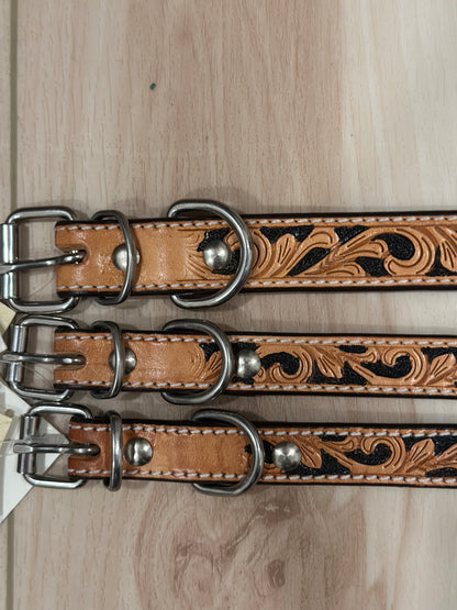 Dog Collar-Medium Tooled Leather #DC-145-M