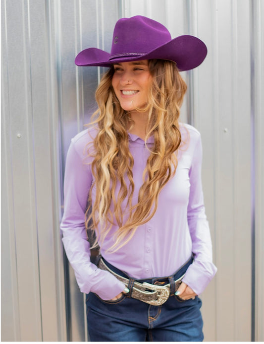 Cowgirl Tuff Pullover Button Up-Lavender Breathe Lightweight Jersey