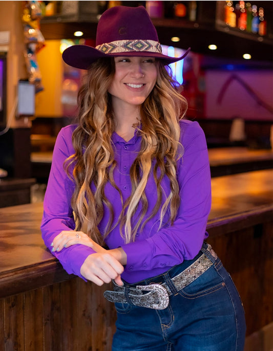 Cowgirl Tuff Pullover Button Up-Purple Breathe Lightweight Jersey