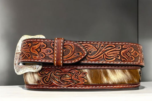 Belt-Filigree Cut/Cowhide Inlay XBT-1393