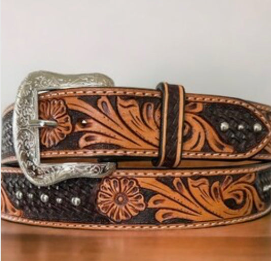 Belt-Floral Tooled with Spots BT-903