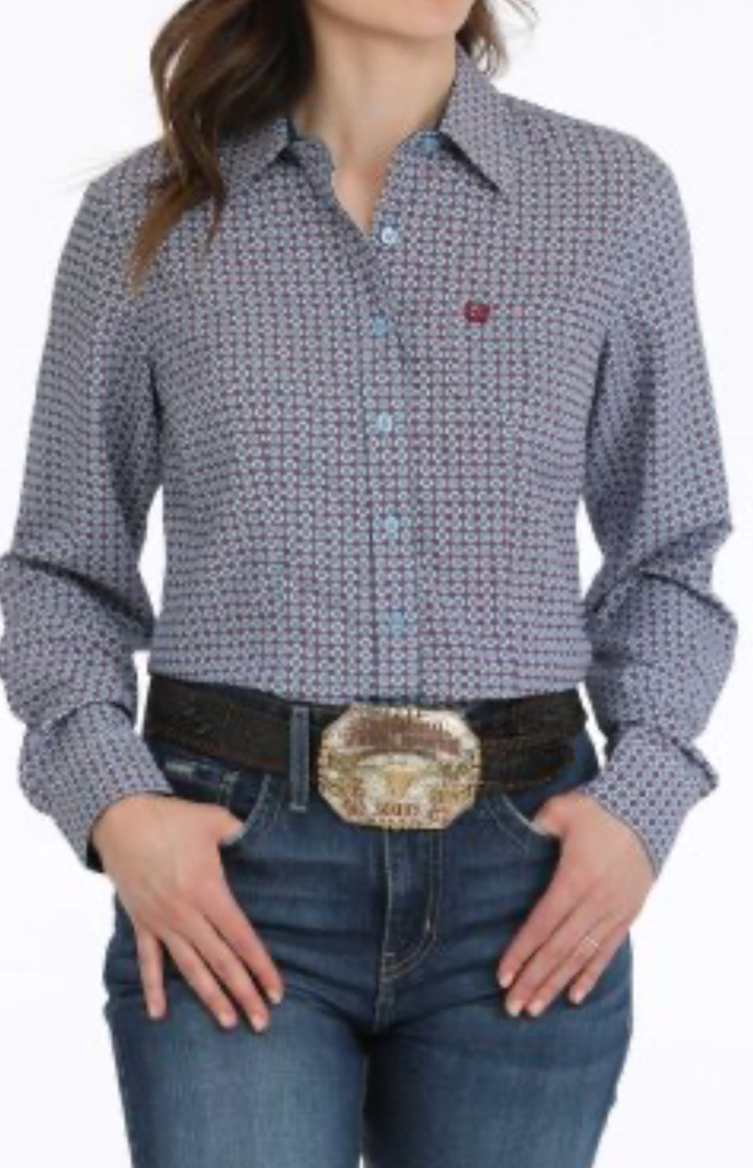 Cinch Longleeved Shirt-Blue Multi Print