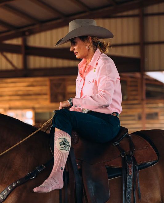 Lucky Chuck Socks-Fringe Bucking Horse Dusty Pink