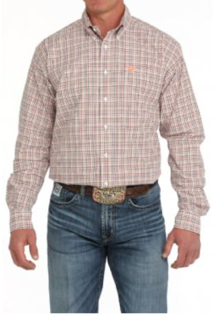 Cinch Men’s Longsleeved Shirt-White Checkered Plaid