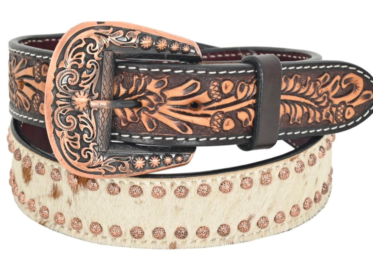 Belt- Hair-on Cowhide with Flower Spots BT-1025