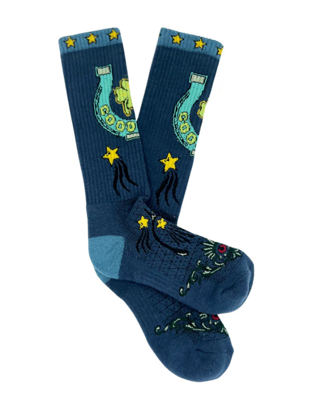 Lucky Chuck Socks-Fringe Lucky Horseshoe Blue