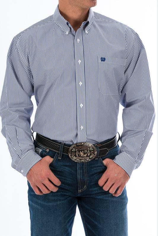 Cinch Men’s TENCEL Longsleeved Shirt-Navy Stripe