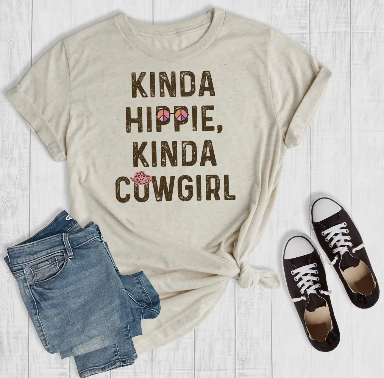 Kinda Hippie, Kinda Cowgirl-Cream T-Shirt