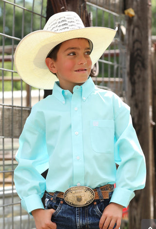 Cinch Youth Longsleeved Shirt-Solid Lt Turquoise