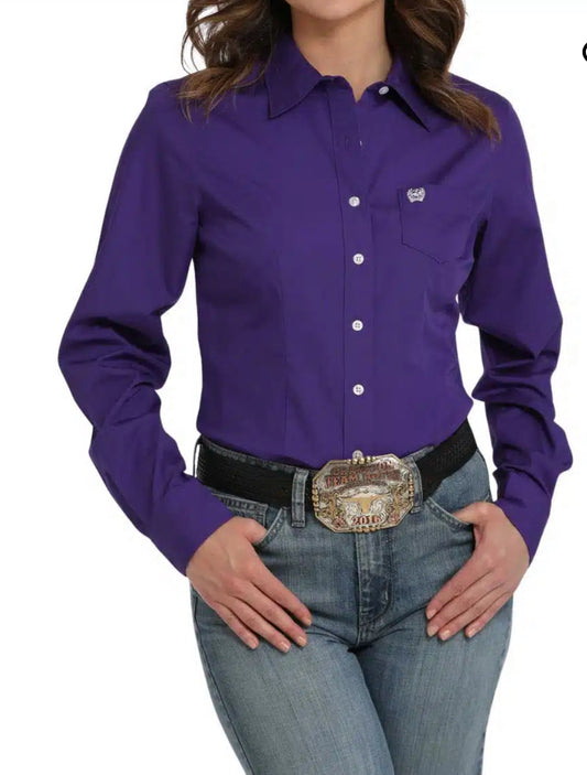 Ladies Cinch Cotton Longsleeved Shirt-Purple