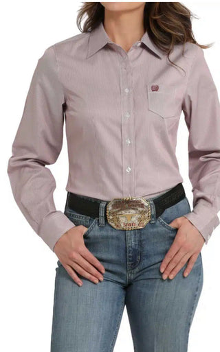 Ladies Cinch Tencel Shirt-Lt Pink Stripe