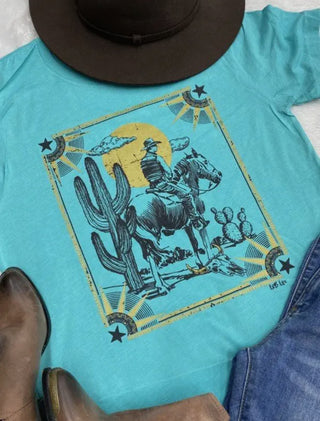 Cowboy Sun Western Tee-Aqua