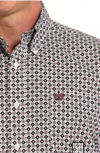 Cinch Cotton Longsleeved Shirt-White/Purple Print