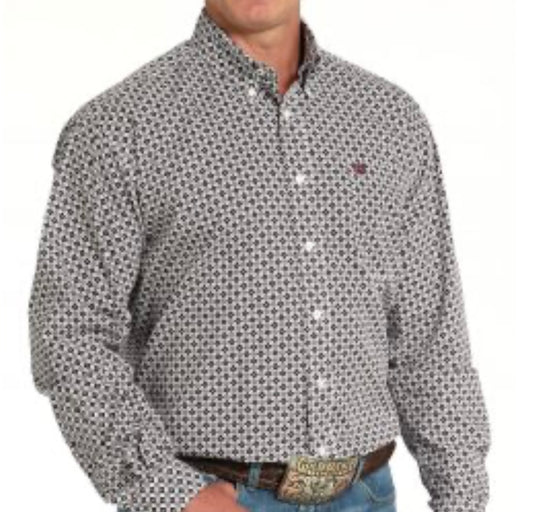 Cinch Cotton Longsleeved Shirt-White/Purple Print