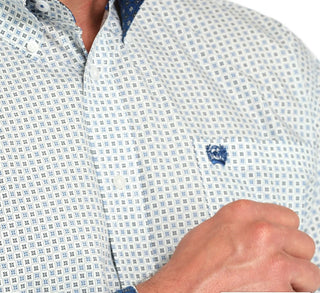 Men's Cinch Cotton Shirt-White/Blue Print