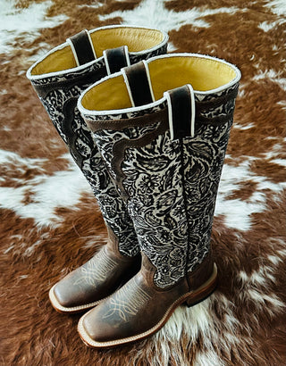 Boulet #2943 Ladies Boot-15" High Top-Navajo Honey w/Daisy Cream Upper