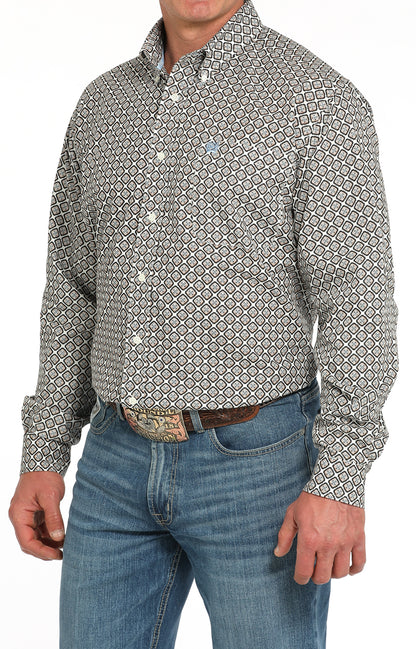 Men’s Cinch Cotton Longsleeved Shirt-Cream Print