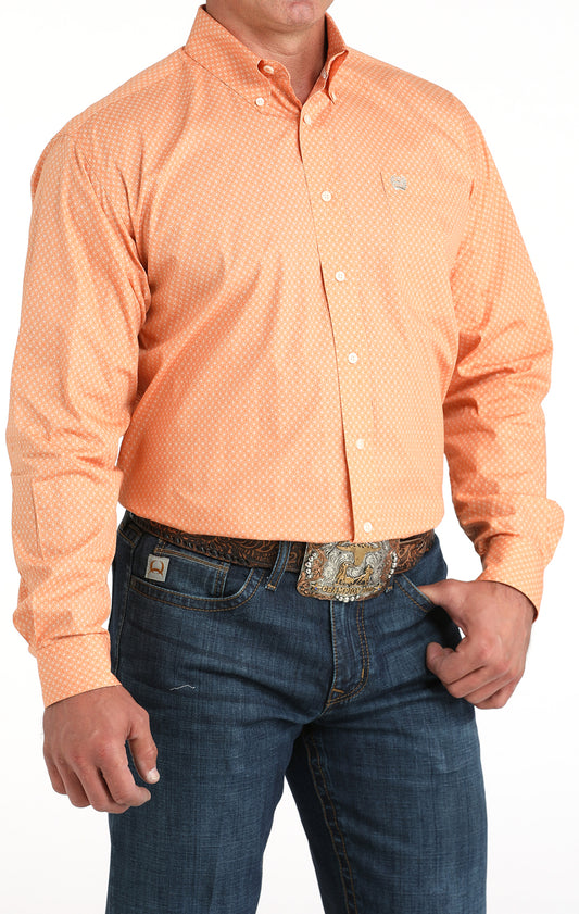 Men’s Cinch Cotton Longsleeved Shirt-Coral Mini Print