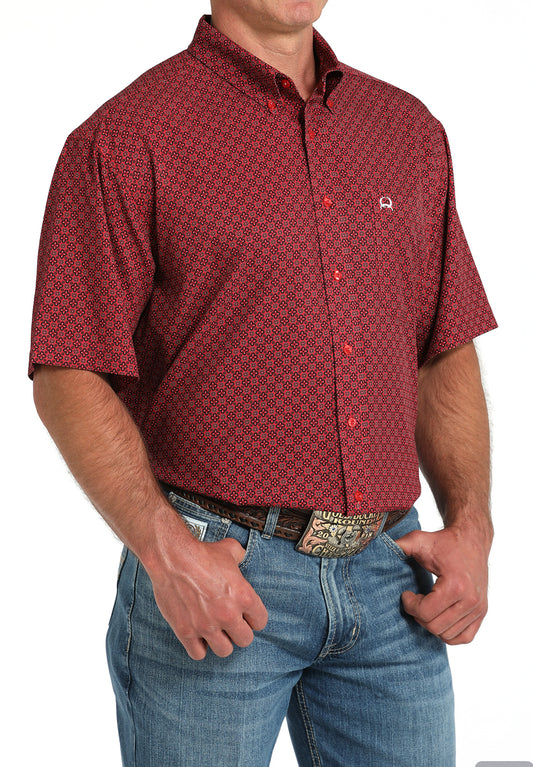 Men's Cinch Arenaflex Short Sleeve-Red Print