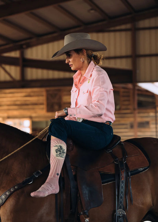 Lucky Chuck Socks-Fringe Bucking Horse-Dusty Pink