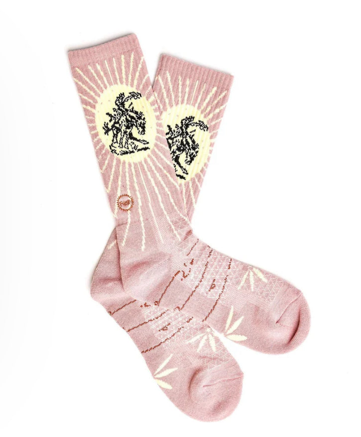 Lucky Chuck Socks-Fringe Bucking Horse-Dusty Pink