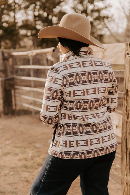 Aztec Print Jacket in White/Brown