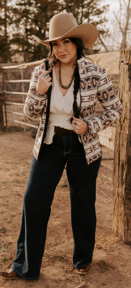 Aztec Print Jacket in White/Brown