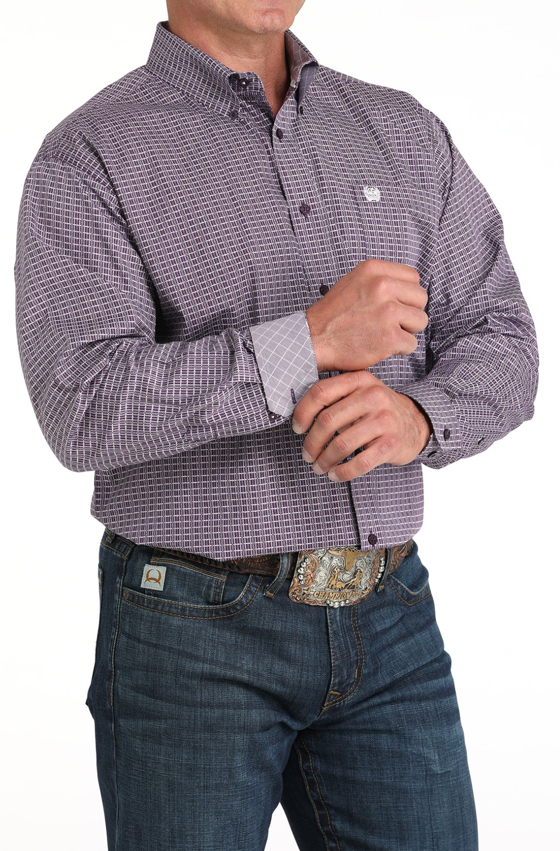 Cinch Mens Cotton Longsleeved Shirt-Plum Print