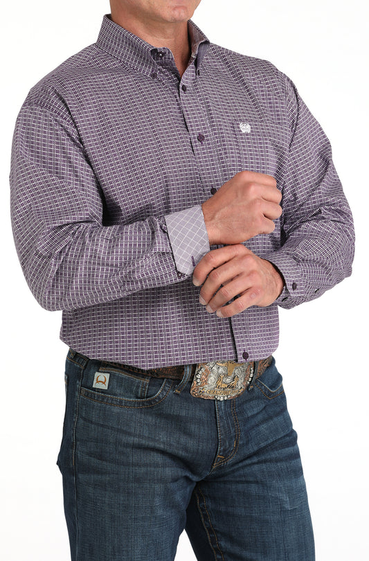 Cinch Mens Cotton Longsleeved Shirt-Plum Print