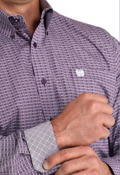 Cinch Mens Cotton Longsleeved Shirt-Plum Print