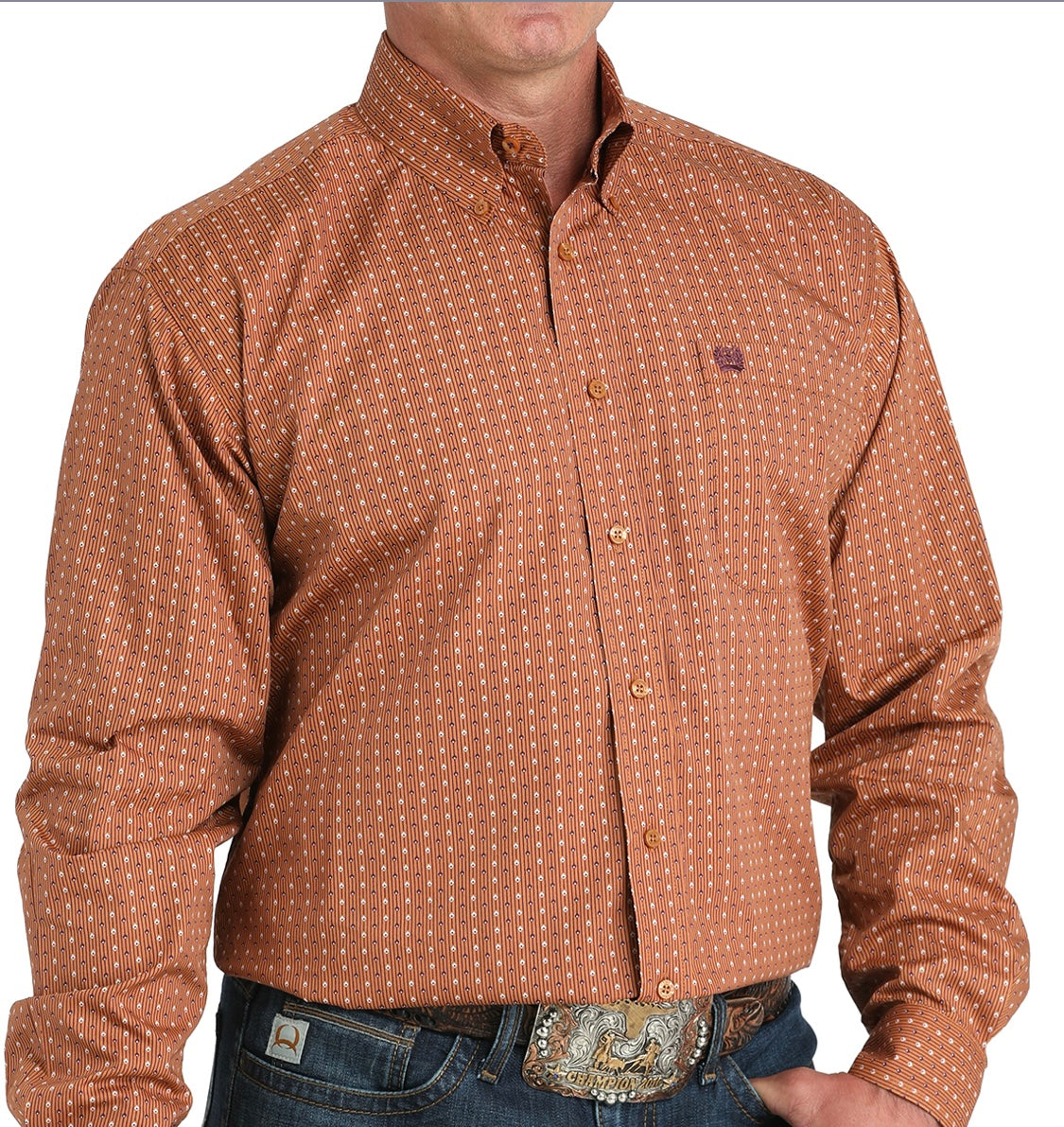 Cinch Cotton Longsleeved Shirt-Rust Print