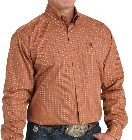 Cinch Cotton Longsleeved Shirt-Rust Print