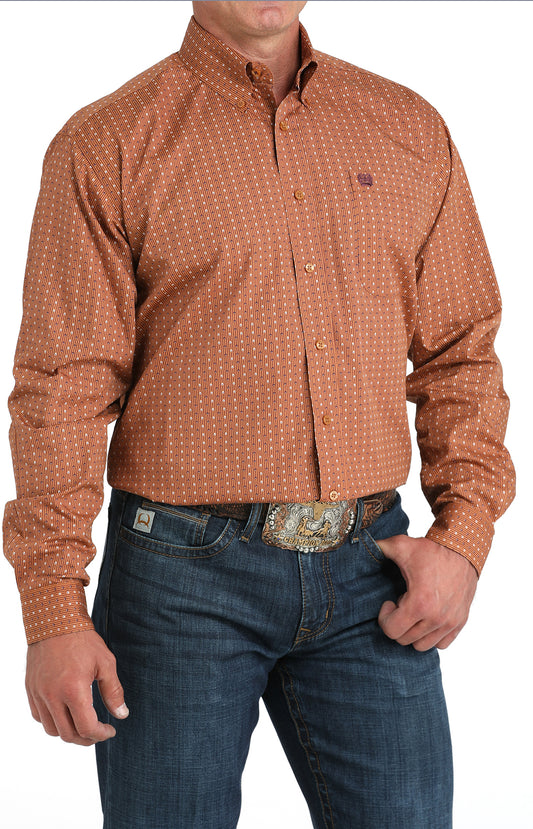 Cinch Mens Cotton Longsleeved Shirt-Rusty Brown Print