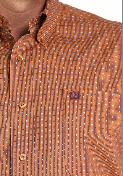Cinch Mens Cotton Longsleeved Shirt-Rusty Brown Print