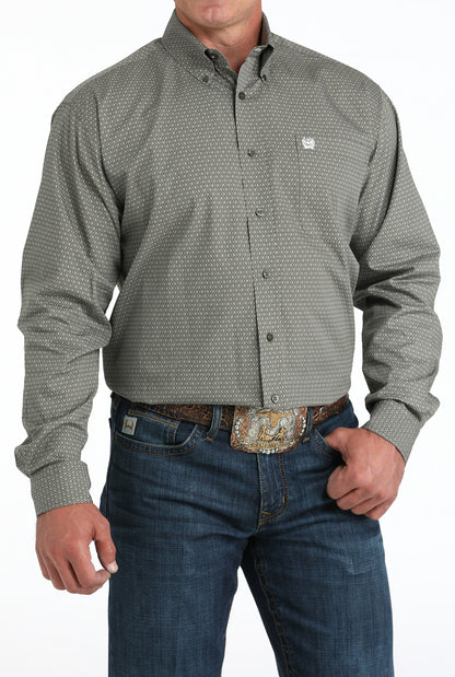 Cinch Mens Cotton Longsleeved Shirt-Olive Print