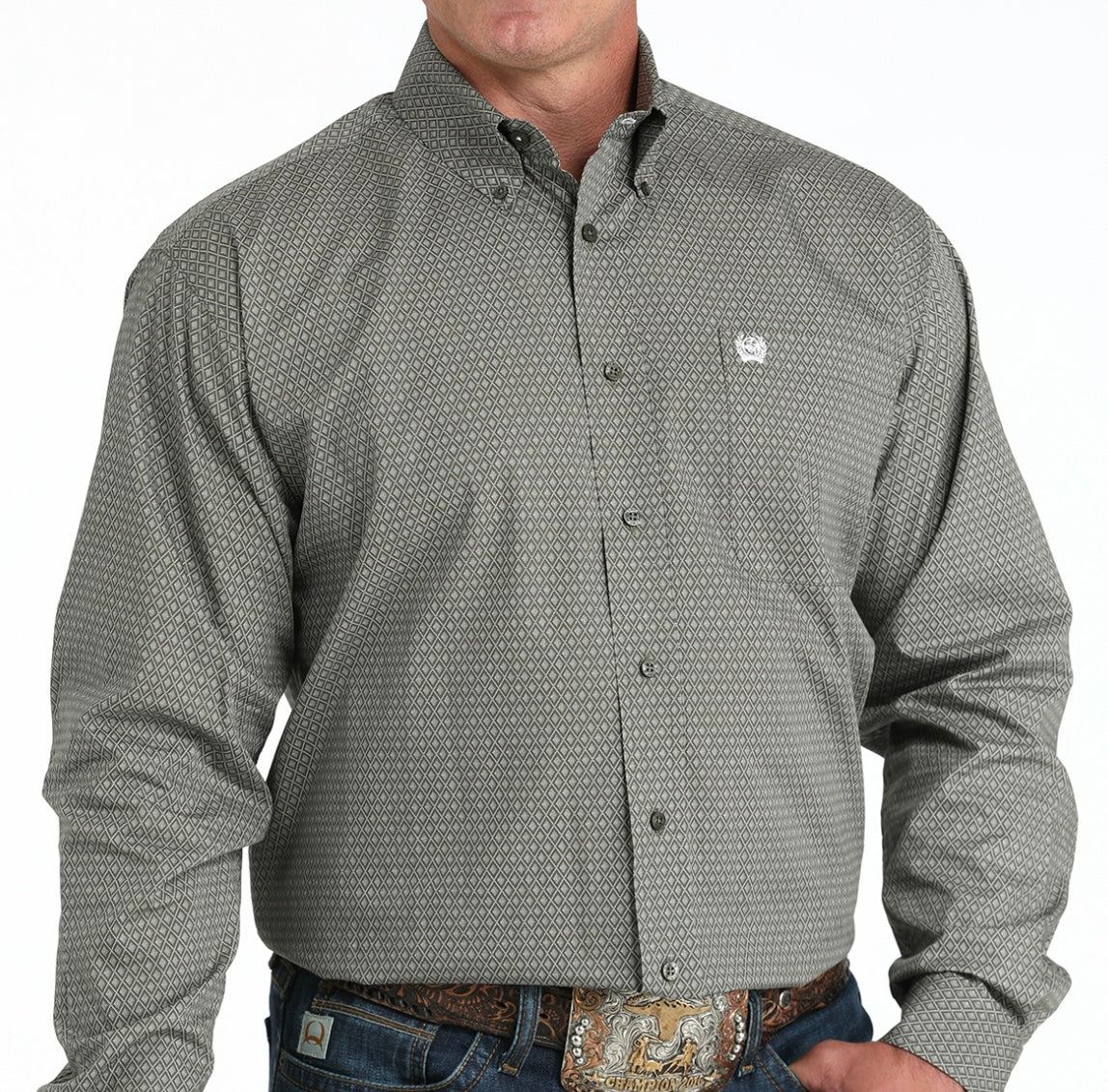 Cinch Cotton LongsleevedShirt-Olive Print