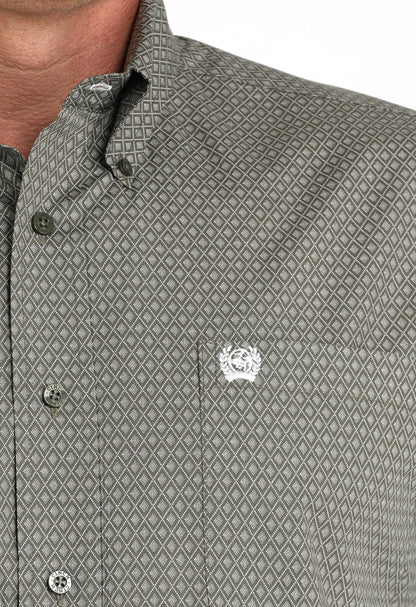 Cinch Mens Cotton Longsleeved Shirt-Olive Print