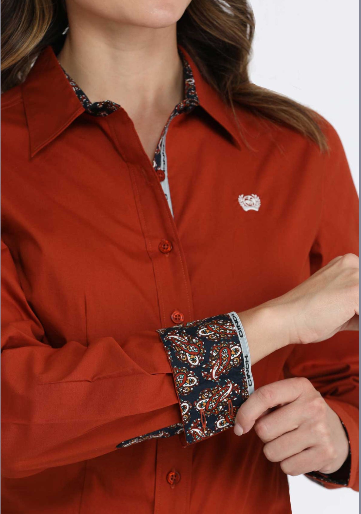 Cinch Cotton Longsleeved Shirt-Rusty Red