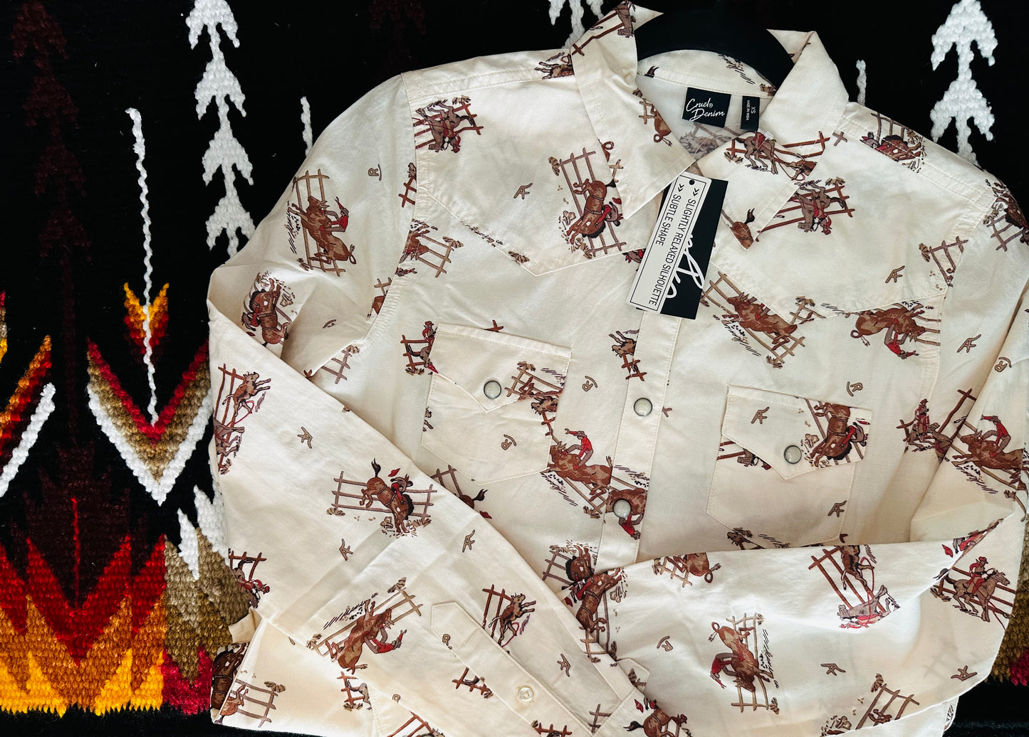 Cruel Denim Retro Cowboy Print in Cream/Brown