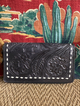 Wallet-Hand tooled in black #BL-2876BWP